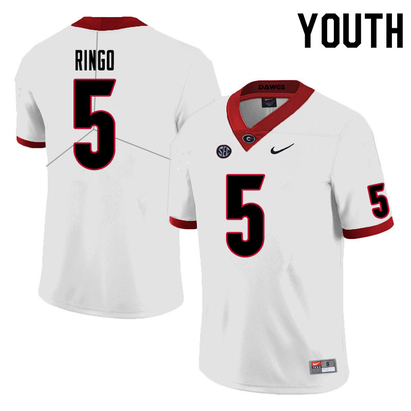Youth #5 Kelee Ringo Georgia Bulldogs College Football Jerseys Sale-White - Click Image to Close